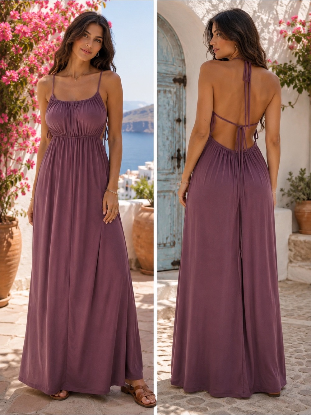 Purple Open Back Maxi Dress
